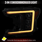 2018-2020 Ford F-150 Full LED Projector Headlights w/ Switchback LED Sequential Turn Signals DRL (Black Housing / Clear Lens)