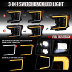 2018-2020 Ford F-150 Full LED Projector Headlights w/ Switchback LED Sequential Turn Signals DRL (Black Housing / Clear Lens)
