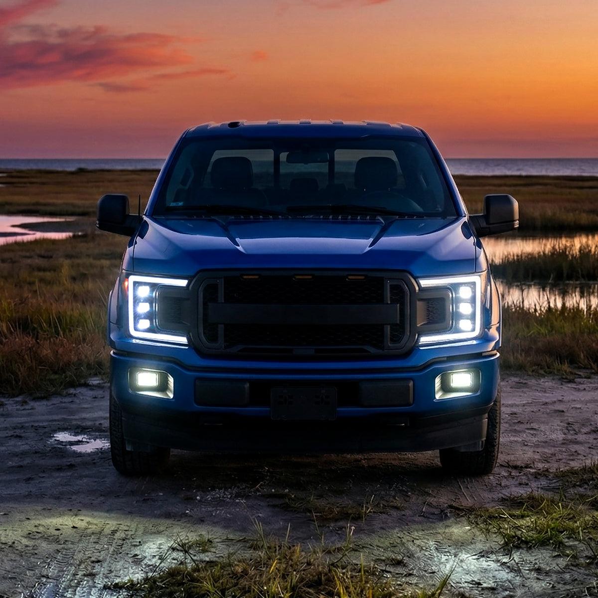 2018-2020 Ford F-150 Full LED Projector Headlights w/ Switchback LED Sequential Turn Signals DRL (Black Housing / Clear Lens)