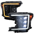 2018-2020 Ford F-150 Full LED Projector Headlights w/ Switchback LED Sequential Turn Signals DRL (Black Housing / Clear Lens)