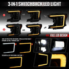2018-2020 Ford F-150 Full LED Projector Headlights w/ Switchback LED Sequential Turn Signals DRL (Black Housing / Smoked Lens)
