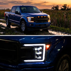 2018-2020 Ford F-150 Full LED Projector Headlights w/ Switchback LED Sequential Turn Signals DRL (Black Housing / Smoked Lens)