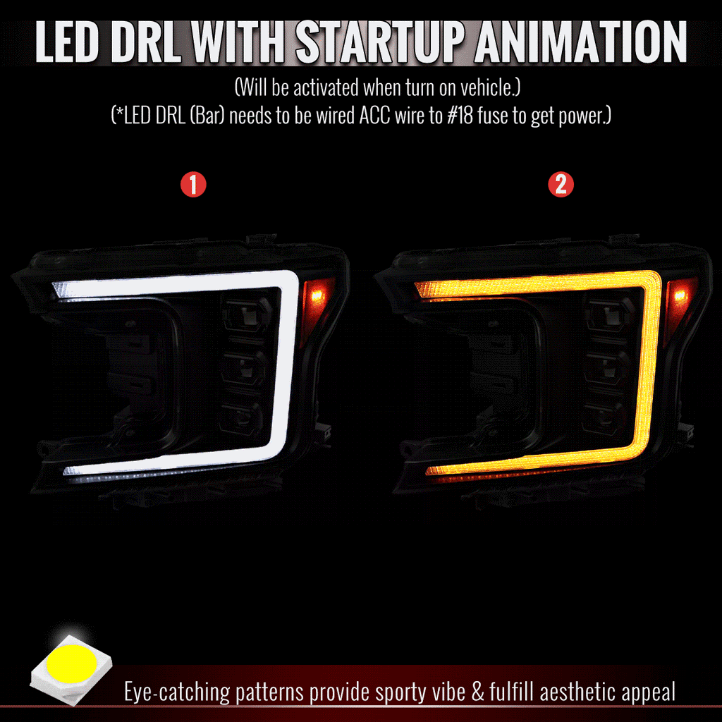 2018-2020 Ford F-150 Full LED Projector Headlights w/ Switchback LED Sequential Turn Signals DRL (Black Housing / Smoked Lens)