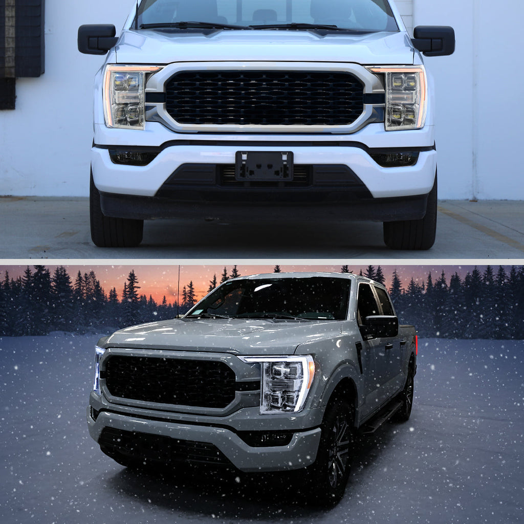2021-2023 Ford F-150 Full LED Projector Headlights w/ Switchback LED Sequential Turn Signals DRL Parking Light Strip (Chrome Housing / Clear Lens)  - Fits Models w/ Factory Halogen Headlights