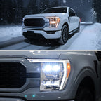 2021-2023 Ford F-150 Full LED Projector Headlights w/ Switchback LED Sequential Turn Signals DRL Parking Light Strip (Chrome Housing / Clear Lens)  - Fits Models w/ Factory Halogen Headlights