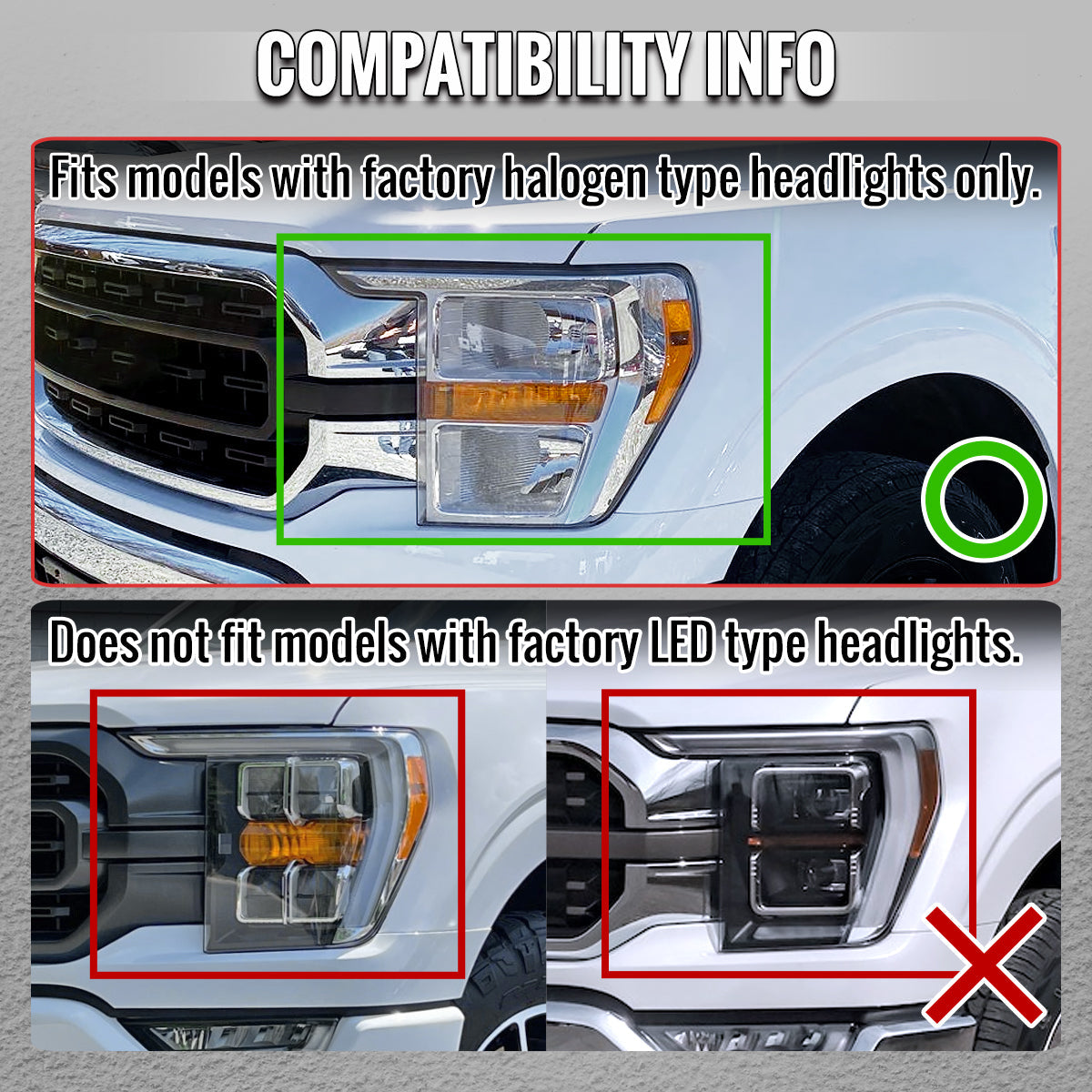 2021-2023 Ford F-150 Full LED Projector Headlights w/ Switchback LED Sequential Turn Signals DRL Parking Light Strip (Chrome Housing / Clear Lens)  - Fits Models w/ Factory Halogen Headlights