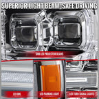 2021-2023 Ford F-150 Full LED Projector Headlights w/ Switchback LED Sequential Turn Signals DRL Parking Light Strip (Chrome Housing / Clear Lens)  - Fits Models w/ Factory Halogen Headlights