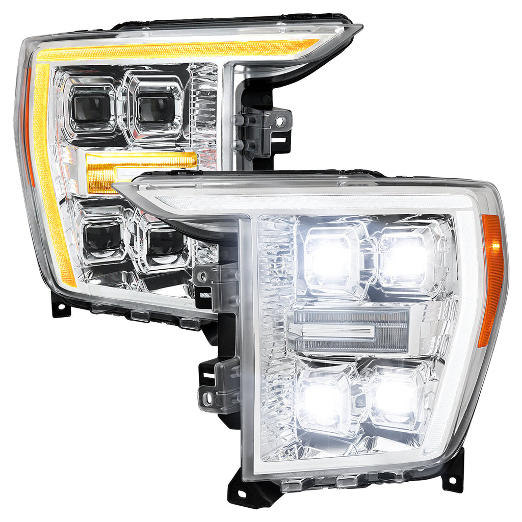 2021-2023 Ford F-150 Full LED Projector Headlights w/ Switchback LED Sequential Turn Signals DRL Parking Light Strip (Chrome Housing / Clear Lens)  - Fits Models w/ Factory Halogen Headlights