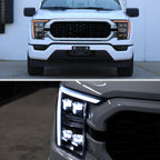 2021-2023 Ford F-150 Full LED Projector Headlights w/ Switchback LED Sequential Turn Signals DRL Parking Light Strip (Matte Black Housing / Clear Lens) - Fits Models w/ Factory Halogen Headlights