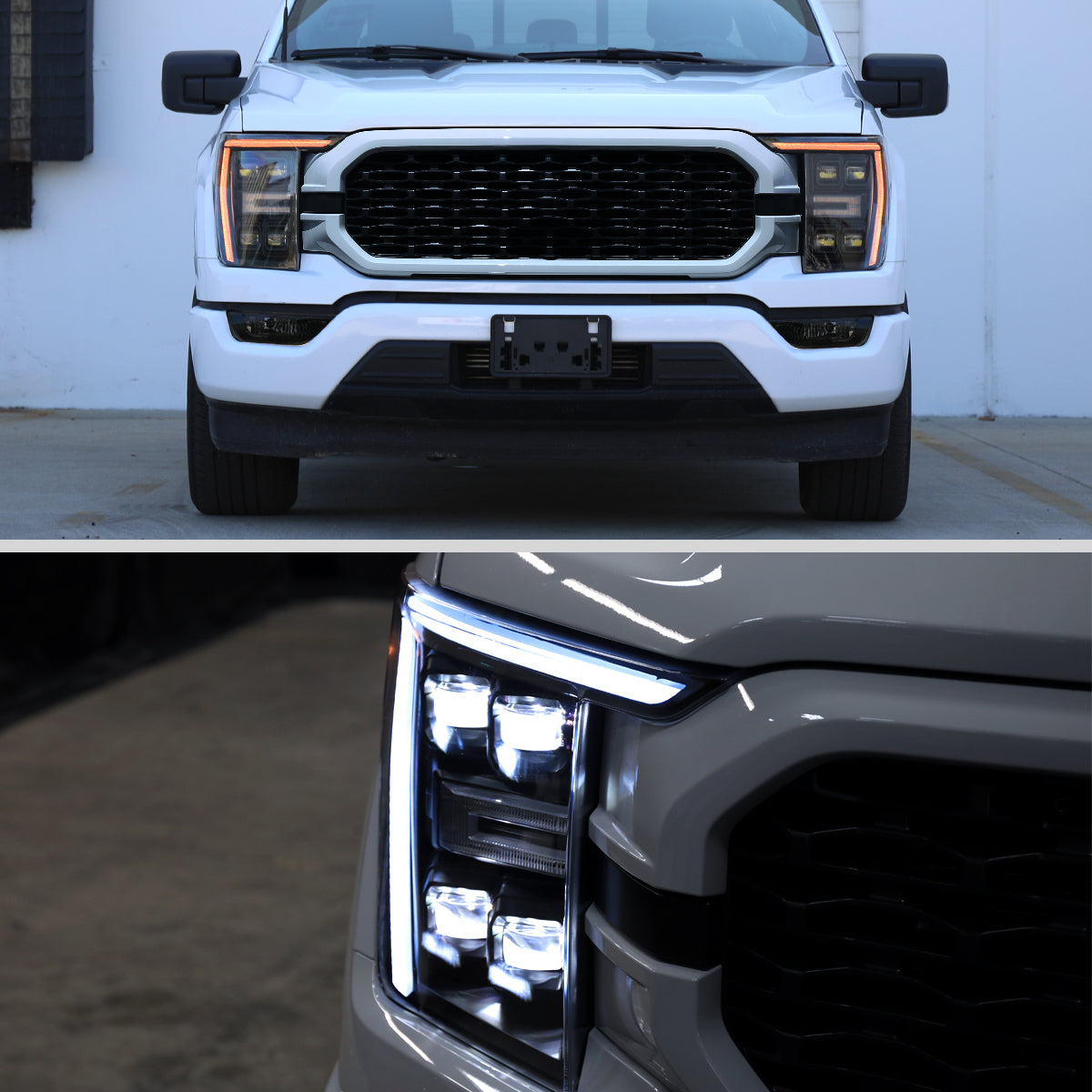 2021-2023 Ford F-150 Full LED Projector Headlights w/ Switchback LED Sequential Turn Signals DRL Parking Light Strip (Matte Black Housing / Clear Lens) - Fits Models w/ Factory Halogen Headlights