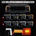 2021-2023 Ford F-150 Full LED Projector Headlights w/ Switchback LED Sequential Turn Signals DRL Parking Light Strip (Matte Black Housing / Clear Lens) - Fits Models w/ Factory Halogen Headlights