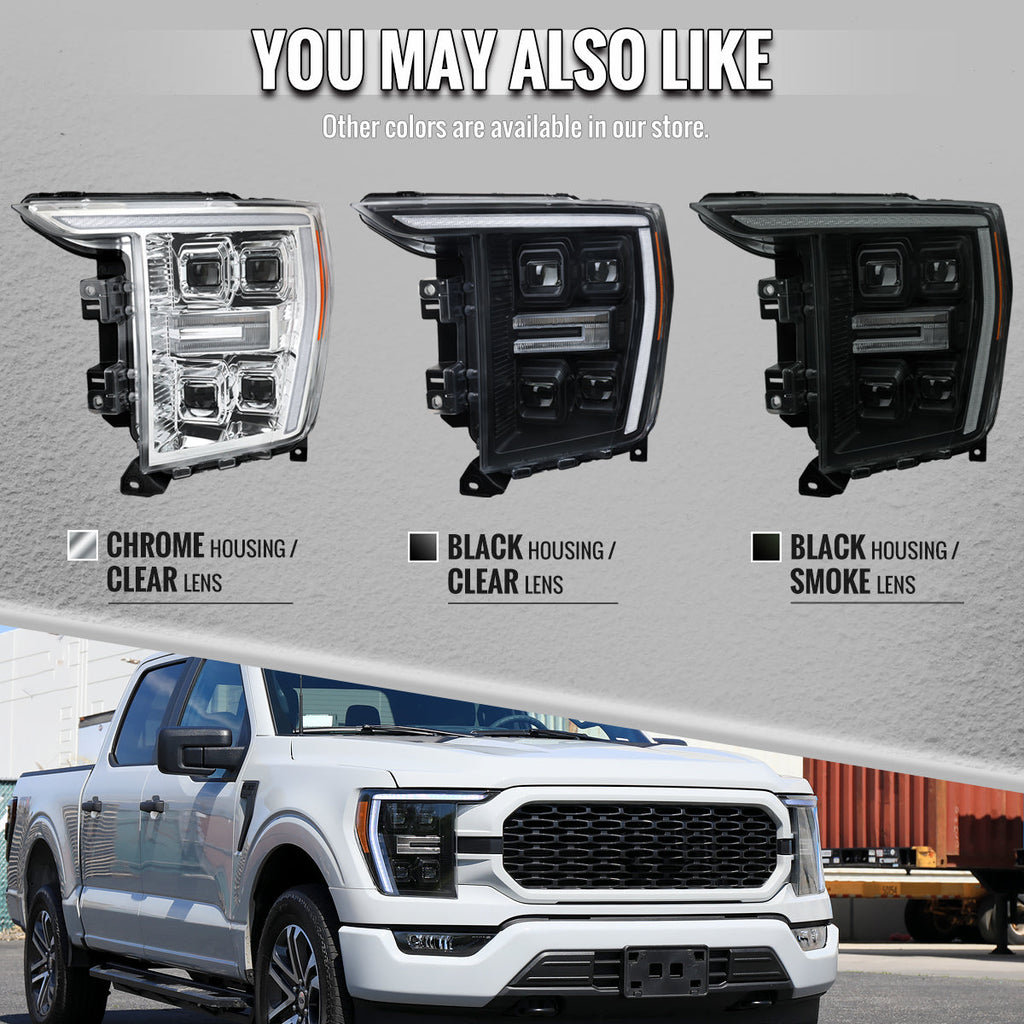 2021-2023 Ford F-150 Full LED Projector Headlights w/ Switchback LED Sequential Turn Signals DRL Parking Light Strip (Matte Black Housing / Clear Lens) - Fits Models w/ Factory Halogen Headlights