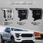2021-2023 Ford F-150 Full LED Projector Headlights w/ Switchback LED Sequential Turn Signals DRL Parking Light Strip (Matte Black Housing / Clear Lens) - Fits Models w/ Factory Halogen Headlights