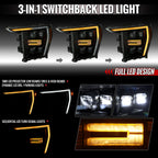 2021-2023 Ford F-150 Full LED Projector Headlights w/ Switchback LED Sequential Turn Signals DRL Parking Light Strip (Black Housing / Smoked Lens)  - Fits Models w/ Factory Halogen Headlights