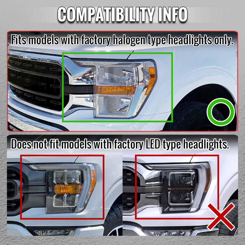 2021-2023 Ford F-150 Full LED Projector Headlights w/ Switchback LED Sequential Turn Signals DRL Parking Light Strip (Black Housing / Smoked Lens)  - Fits Models w/ Factory Halogen Headlights