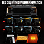 2021-2023 Ford F-150 Full LED Projector Headlights w/ Switchback LED Sequential Turn Signals DRL Parking Light Strip (Black Housing / Smoked Lens)  - Fits Models w/ Factory Halogen Headlights
