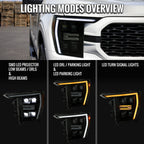 2021-2023 Ford F-150 Full LED Projector Headlights w/ Switchback LED Sequential Turn Signals DRL Parking Light Strip (Black Housing / Smoked Lens)  - Fits Models w/ Factory Halogen Headlights