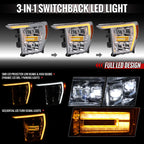 2021-2023 Ford F-150 Full LED Projector Headlights w/ Switchback LED Sequential Turn Signals DRL Parking Light Strip (Chrome Housing / Clear Lens)  - Fits Models w/ Factory LED Headlights