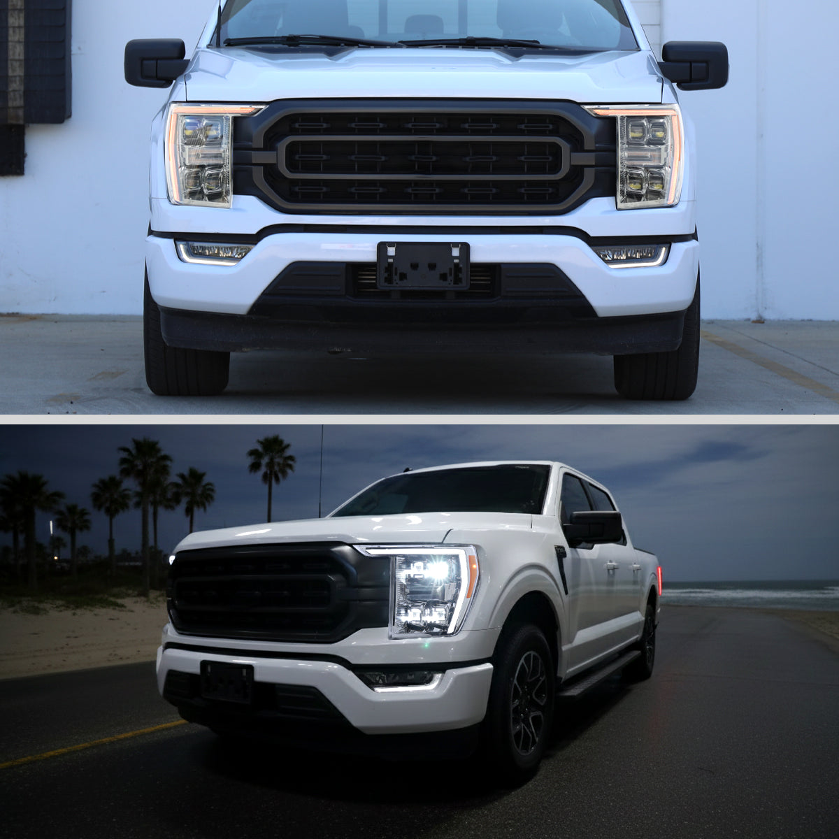 2021-2023 Ford F-150 Full LED Projector Headlights w/ Switchback LED Sequential Turn Signals DRL Parking Light Strip (Chrome Housing / Clear Lens)  - Fits Models w/ Factory LED Headlights