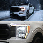 2021-2023 Ford F-150 Full LED Projector Headlights w/ Switchback LED Sequential Turn Signals DRL Parking Light Strip (Chrome Housing / Clear Lens)  - Fits Models w/ Factory LED Headlights