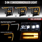 2021-2023 Ford F-150 Full LED Projector Headlights w/ Switchback LED Sequential Turn Signals DRL Parking Light Strip (Matte Black Housing / Clear Lens) - Fits Models w/ Factory LED Headlights