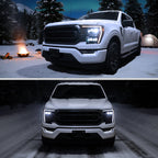 2021-2023 Ford F-150 Full LED Projector Headlights w/ Switchback LED Sequential Turn Signals DRL Parking Light Strip (Matte Black Housing / Clear Lens) - Fits Models w/ Factory LED Headlights
