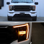2021-2023 Ford F-150 Full LED Projector Headlights w/ Switchback LED Sequential Turn Signals DRL Parking Light Strip (Matte Black Housing / Clear Lens) - Fits Models w/ Factory LED Headlights