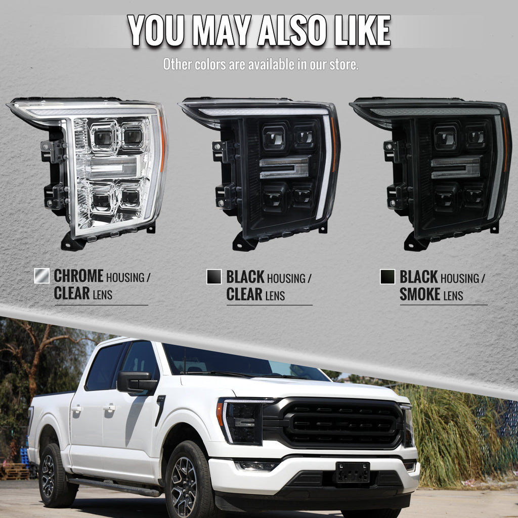 2021-2023 Ford F-150 Full LED Projector Headlights w/ Switchback LED Sequential Turn Signals DRL Parking Light Strip (Matte Black Housing / Clear Lens) - Fits Models w/ Factory LED Headlights