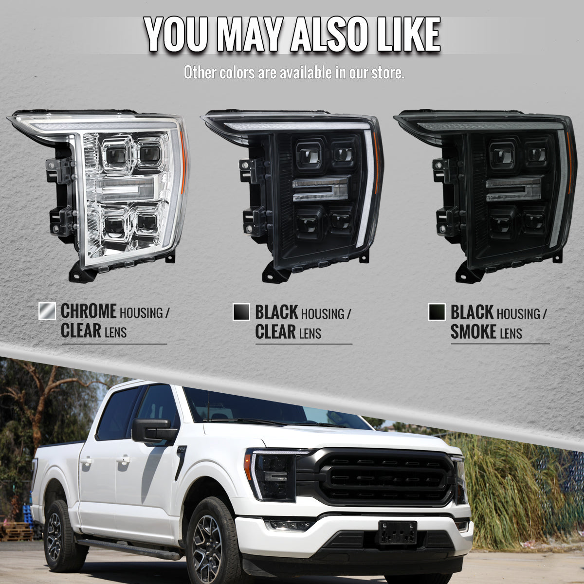 2021-2023 Ford F-150 Full LED Projector Headlights w/ Switchback LED Sequential Turn Signals DRL Parking Light Strip (Matte Black Housing / Clear Lens) - Fits Models w/ Factory LED Headlights