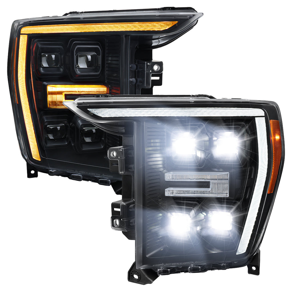 2021-2023 Ford F-150 Full LED Projector Headlights w/ Switchback LED Sequential Turn Signals DRL Parking Light Strip (Matte Black Housing / Clear Lens) - Fits Models w/ Factory LED Headlights