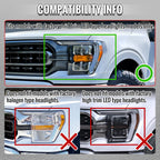 2021-2023 Ford F-150 Full LED Projector Headlights w/ Switchback LED Sequential Turn Signals DRL Parking Light Strip (Black Housing / Smoked Lens)  - Fits Models w/ Factory LED Headlights