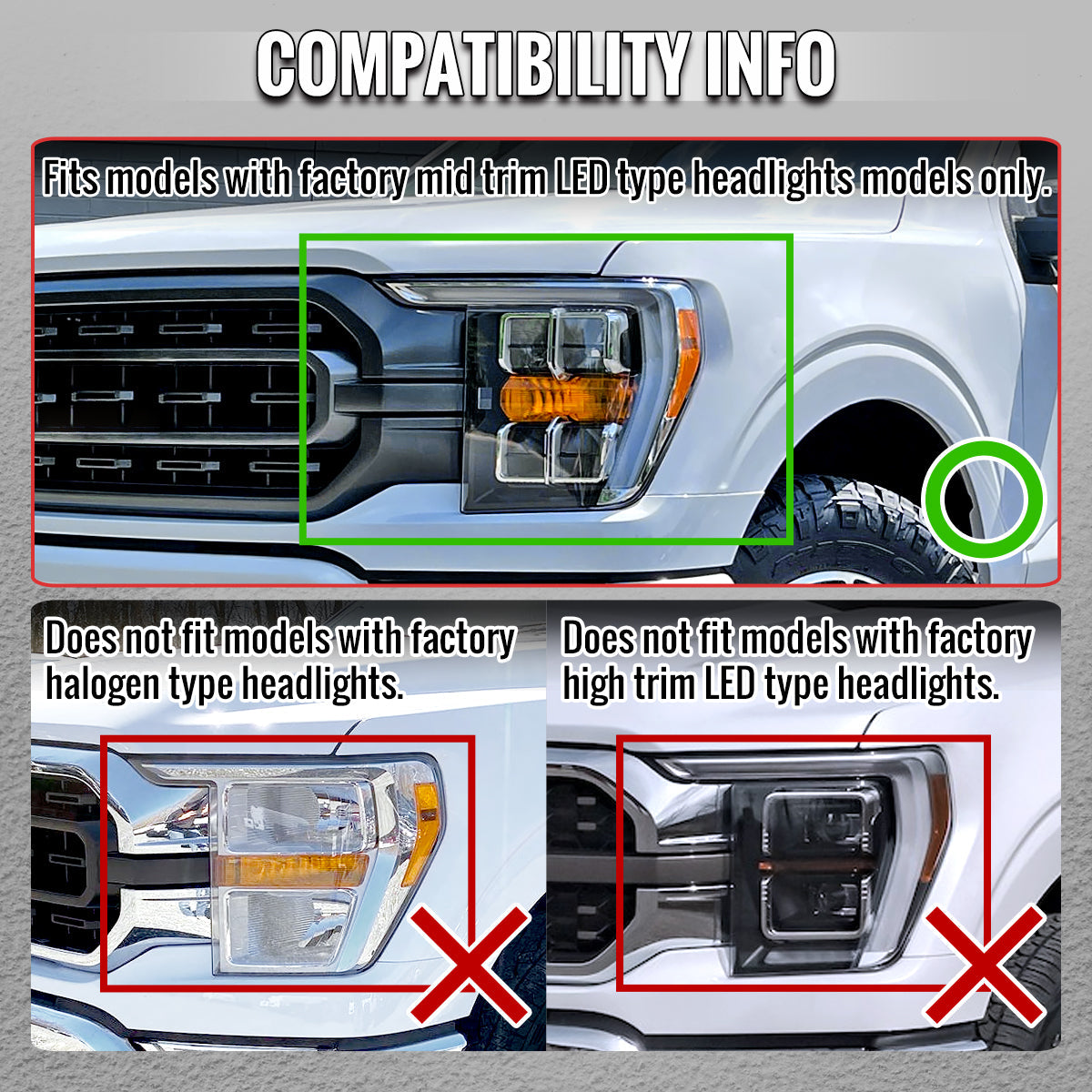 2021-2023 Ford F-150 Full LED Projector Headlights w/ Switchback LED Sequential Turn Signals DRL Parking Light Strip (Black Housing / Smoked Lens)  - Fits Models w/ Factory LED Headlights