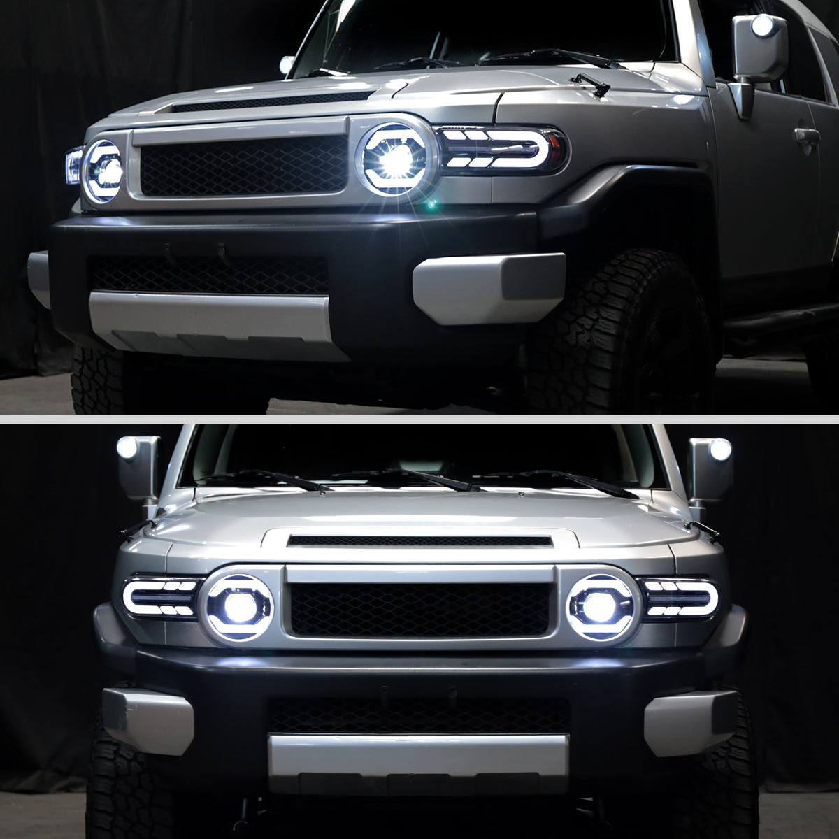 2007-2014 Toyota FJ Cruiser Full LED Projector Headlights with Sequential LED Turn Signal (Matte Black Housing/Clear Lens)