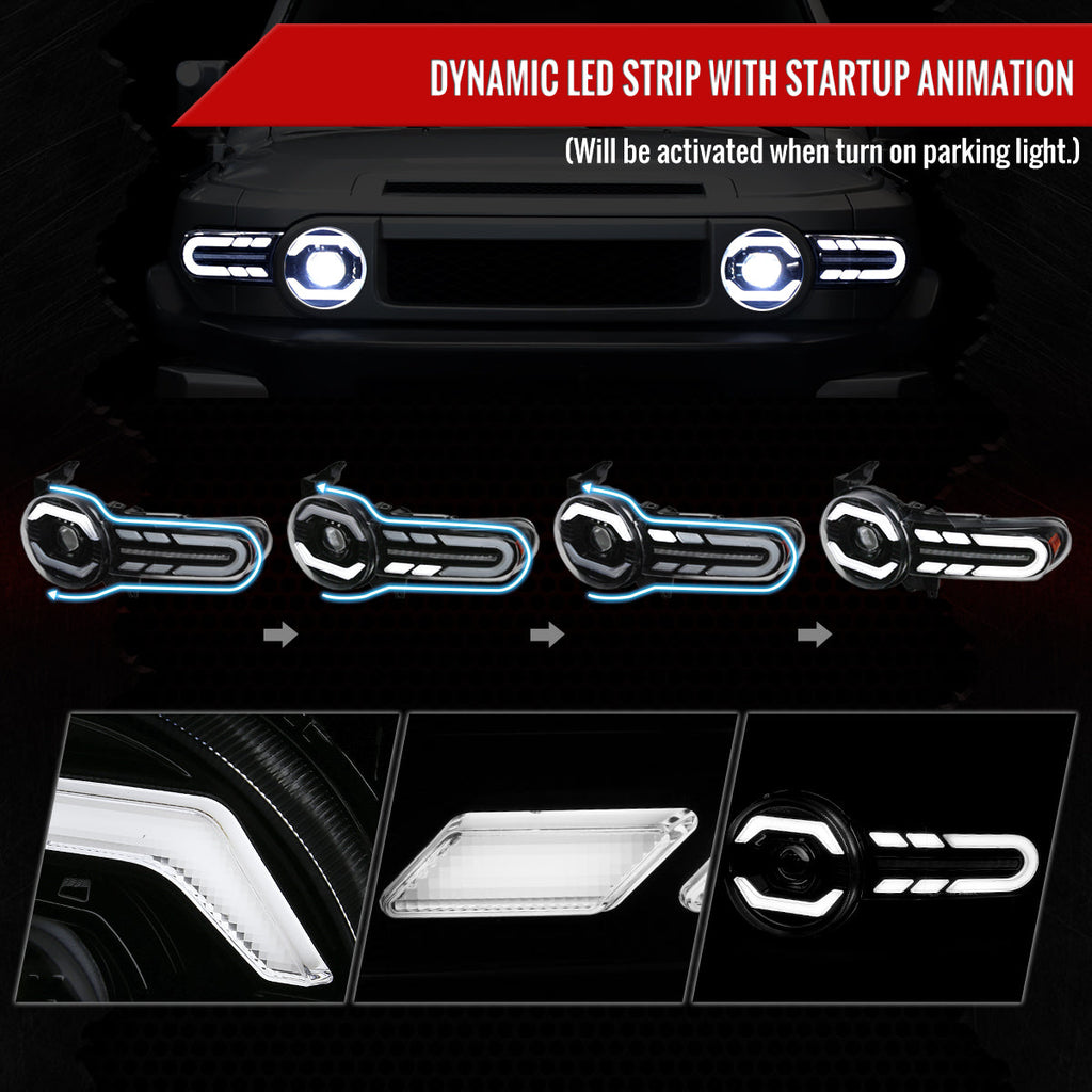 2007-2014 Toyota FJ Cruiser Full LED Projector Headlights with Sequential LED Turn Signal (Matte Black Housing/Clear Lens)