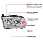 2009-2018 Dodge RAM 1500 / 2019 RAM Classic / 2010-2018 RAM 2500 3500 Switchback Sequential Full LED Projector Headlights (Chrome Housing/Clear Lens)