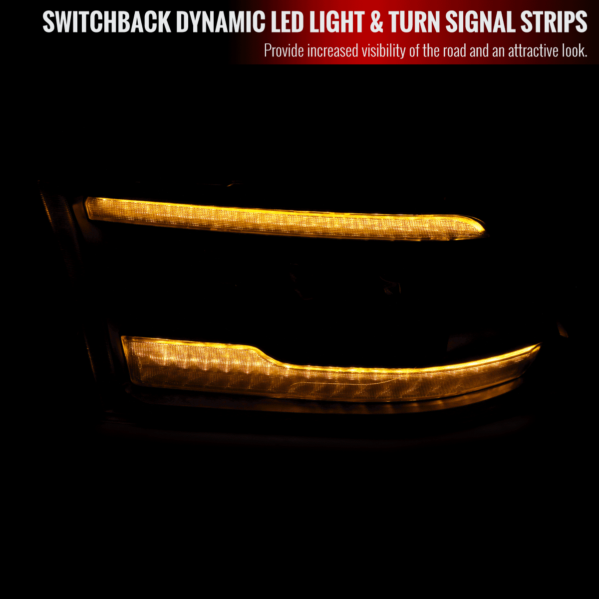 2009-2018 Dodge RAM 1500 / 2019 RAM Classic / 2010-2018 RAM 2500 3500 Switchback Sequential Full LED Projector Headlights (Chrome Housing/Clear Lens)
