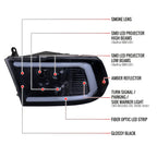 2009-2018 Dodge RAM 1500 / 2019 RAM Classic / 2010-2018 RAM 2500 3500 LED Bar Sequential Turn Signal Projector Headlights (Glossy Black Housing / Smoked Lens)
