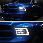 2009-2018 Dodge RAM 1500 / 2019 RAM Classic / 2010-2018 RAM 2500 3500 LED Bar Sequential Turn Signal Projector Headlights (Matte Black Housing / Clear Lens)
