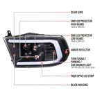 2009-2018 Dodge RAM 1500 / 2019 RAM Classic / 2010-2018 RAM 2500 3500 LED Bar Sequential Turn Signal Projector Headlights (Matte Black Housing / Clear Lens)