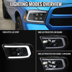 2009-2018 Dodge RAM 1500 / 2019 RAM Classic / 2010-2018 RAM 2500 3500 LED Bar Sequential Turn Signal Projector Headlights (Matte Black Housing / Clear Lens)