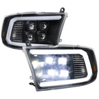 2009-2018 Dodge RAM 1500 / 2019 RAM Classic / 2010-2018 RAM 2500 3500 LED Bar Sequential Turn Signal Projector Headlights (Matte Black Housing / Clear Lens)