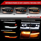 2009-2018 Dodge RAM 1500 / 2019 RAM Classic / 2010-2018 RAM 2500 3500 Switchback Sequential Full LED Projector Headlights (Matte Black Housing/Clear Lens)
