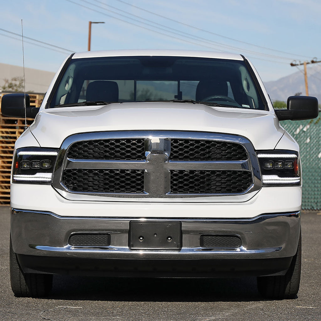 2009-2018 Dodge RAM 1500 / 2019 RAM Classic / 2010-2018 RAM 2500 3500 Switchback Sequential Full LED Projector Headlights (Matte Black Housing/Clear Lens)