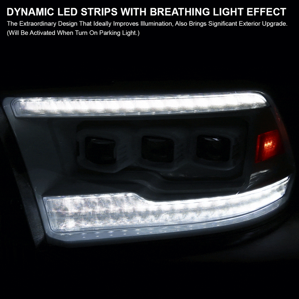 2009-2018 Dodge RAM 1500 / 2019 RAM Classic / 2010-2018 RAM 2500 3500 Switchback Sequential Full LED Projector Headlights (White Housing/Clear Lens)