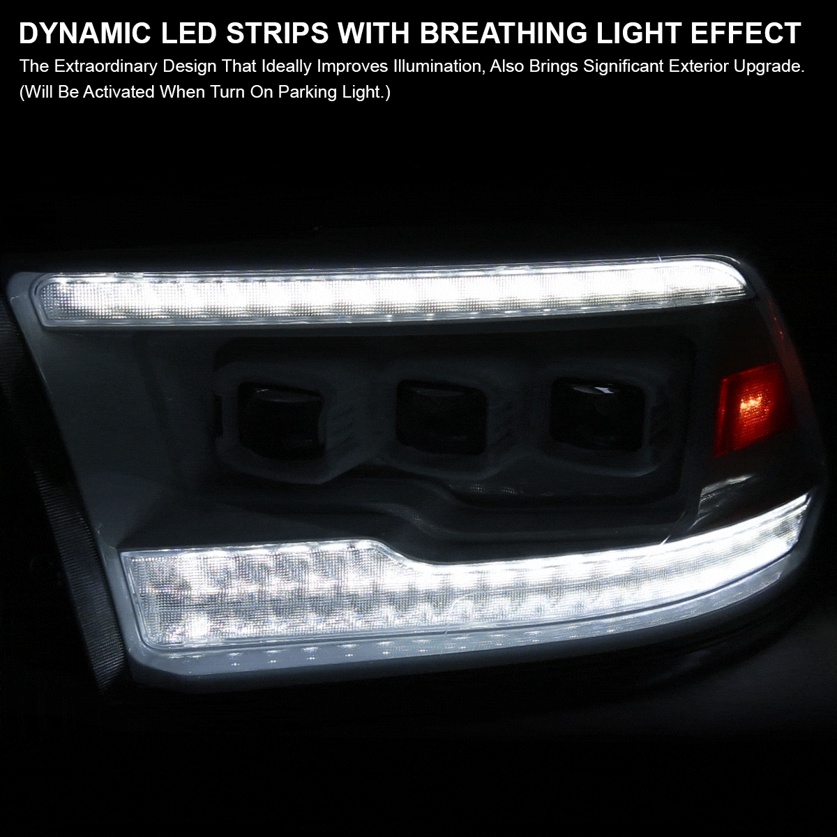 2009-2018 Dodge RAM 1500 / 2019 RAM Classic / 2010-2018 RAM 2500 3500 Switchback Sequential Full LED Projector Headlights (White Housing/Clear Lens)