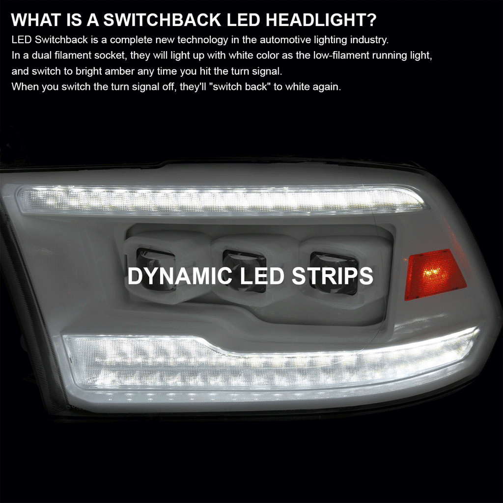2009-2018 Dodge RAM 1500 / 2019 RAM Classic / 2010-2018 RAM 2500 3500 Switchback Sequential Full LED Projector Headlights (White Housing/Clear Lens)