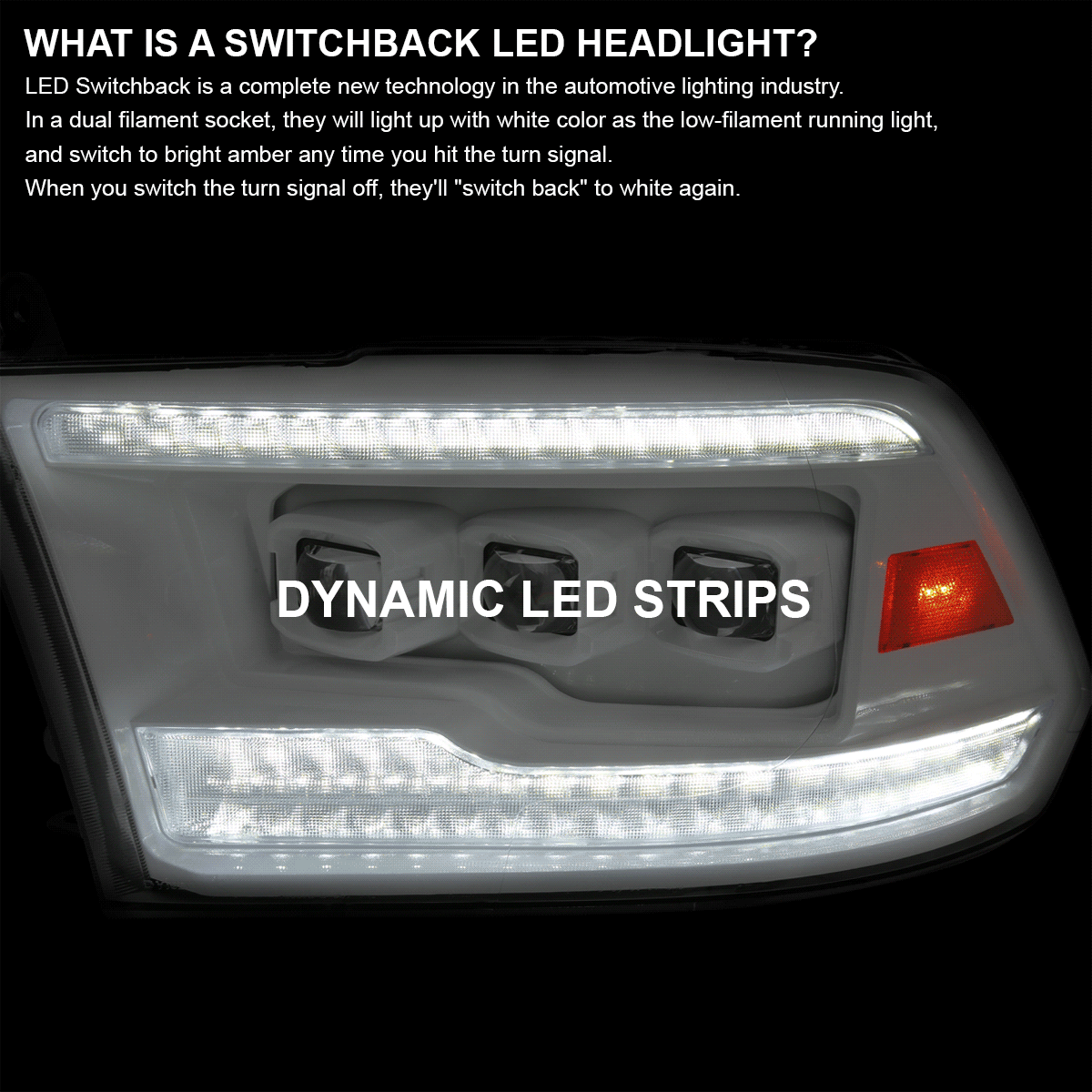 2009-2018 Dodge RAM 1500 / 2019 RAM Classic / 2010-2018 RAM 2500 3500 Switchback Sequential Full LED Projector Headlights (White Housing/Clear Lens)