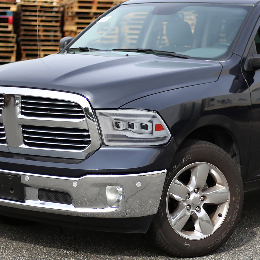 2009-2018 Dodge RAM 1500 / 2019 RAM Classic / 2010-2018 RAM 2500 3500 Switchback Sequential Full LED Projector Headlights (White Housing/Clear Lens)