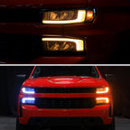2019-2021 Chevrolet Silverado 1500 Full LED Projector Headlights with Sequential LED Turn Signal (Matte Black Housing/Clear Lens)