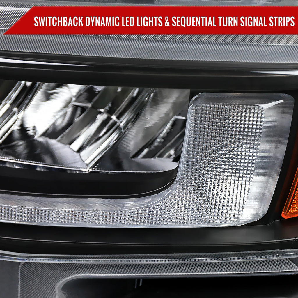 2019-2021 Chevrolet Silverado 1500 Full LED Projector Headlights with Sequential LED Turn Signal (Matte Black Housing/Clear Lens)